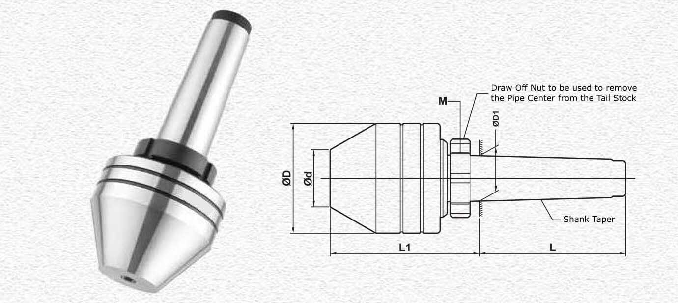 MT5 50-100 CNC Pipe Center with Draw Off Nut - Blunt - 60° Angle Revolving cone (Not Dead)